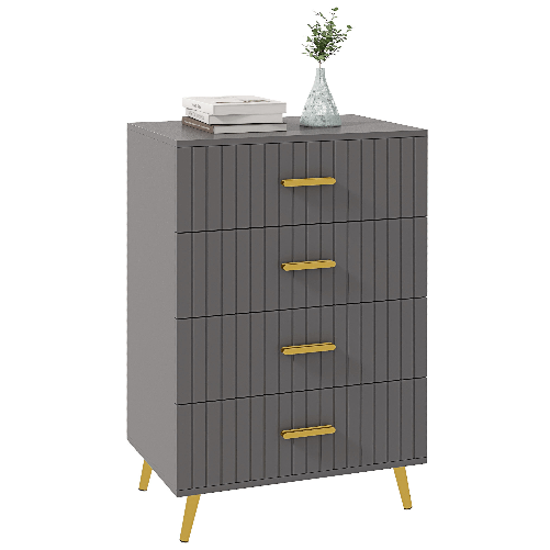 HOMCOM Cassettiera 4 Cassetti Moderna in Legno e Alluminio, 60x40x90 cm, Oro e Grigio Scuro