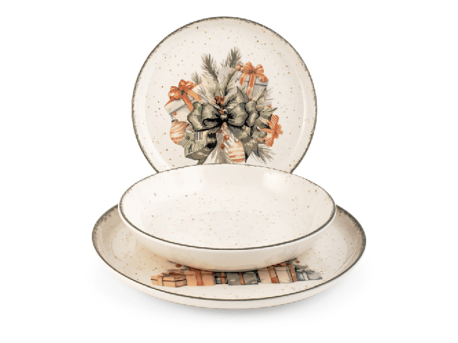 H&h 2x H&amp;H Servizio 12 pezzi tavola Winter Charme in stoneware decorato