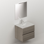 Pidema:Mobile bagno moderno sospeso colore olmo. Mobili in legno rialzato completo di specchio, illuminazione LED e lavabo in ceramica.