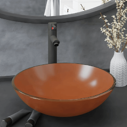 VidaXL Lavandino con Rubinetto e Piletta in Vetro Temperato Marrone