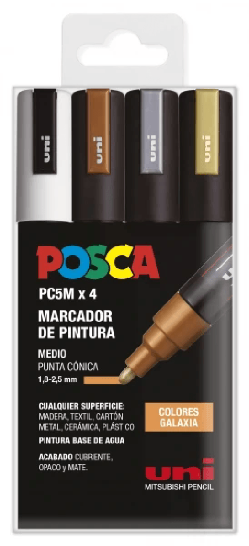 Posca PC-5M Confezione da 4 pennarelli a vernice - Punta tonda 18-25 mm - Inchiostro a base d'acqua