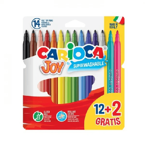 Carioca  Pennarelli Carioca Joy Super Lavabili - Confezione da 12 + 2 - Punta Bloccata 28 mm