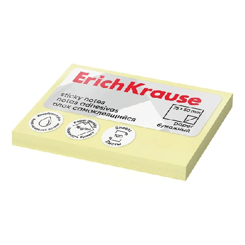ErichKrause Blocco da 100 foglietti adesivi ErichKrause 50x75 mm - Rimovibili - Giallo chiaro