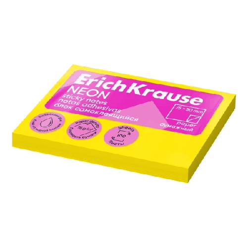 ErichKrause 100 foglietti adesivi 50x75 mm - Rimovibili - Giallo neon