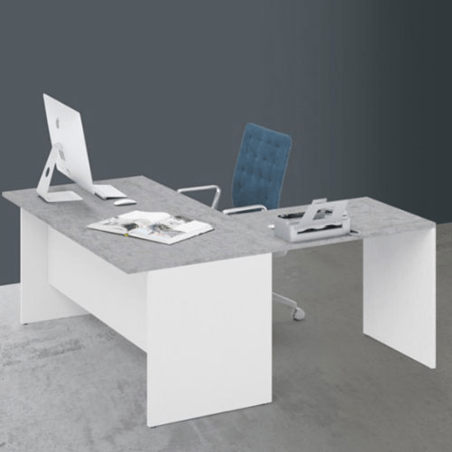 Pidema:Scrivania ufficio angolare cemento con allungo 80 cm - Scrivanie porta pc in legno bianco frassinato per camerette a prezzi scontati.