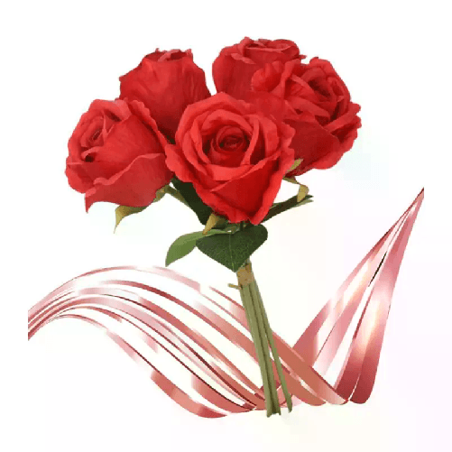 Due Esse Bouquet Di Fiori 5 Rose rosse Artificiali mazzo Di Piante Finte Decorazione