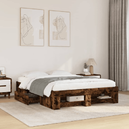 VidaXL Giroletto senza Materasso Rovere Fumo 140x190 cm in Truciolato