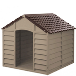 Cuccia per cani da esterno in PVC marrone, cucce in plastica da giardino per animali domestici, dimensioni 86x84x82H cm.