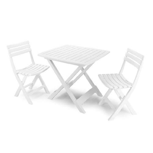 TrAdE Shop Traesio  Set Salotto Con 2 Sedie Tavolo Da Giardino Pieghevole Resistente Camping Bianco 006669 -