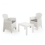 TrAdE Shop Traesio  Set Salotto Con Tavolino 2 Poltrone Bianco Effetto Rattan Con Cuscini Giardino 591073 -