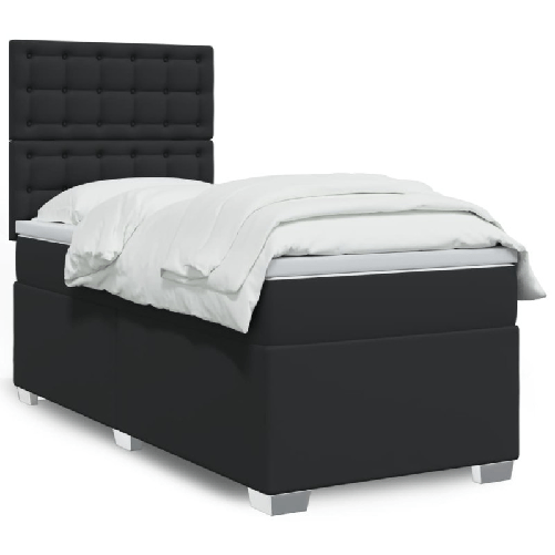 VidaXL Giroletto a Molle con Materasso Nero 90x200 cm in Similpelle