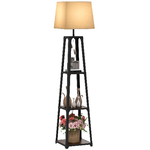 HOMCOM Lampada da Terra in Metallo e MDF a 3 Ripiani con Paralume in Tessuto, Ø42x166 cm, Nero e Beige