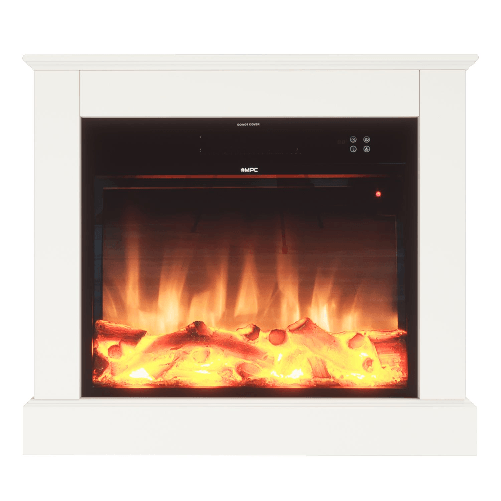 MPC  Caminetto Elettrico Mpc Camilloxxlbianco 75cm Legno Bianco 750w1500w Effetto Fiamma Led Realistico