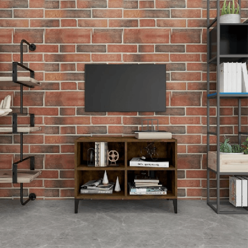 VidaXL Mobile TV con Gambe in Metallo Rovere Fumo 69,5x30x50 cm