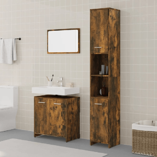 VidaXL Set Mobili da Bagno 3 pz Rovere Fumo in Legno Multistrato