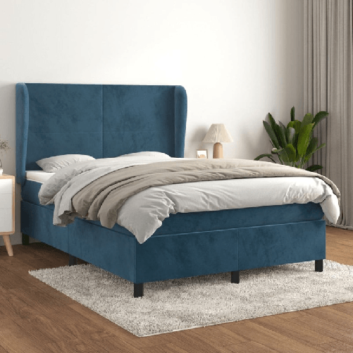 VidaXL Giroletto a Molle con Materasso Blu Scuro 140x190 cm in Velluto