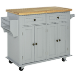 HOMCOM Carrello da Cucina con 2 Cassetti e 2 Armadietti, Piano in Legno, Portaspezie e Porta Canovacci