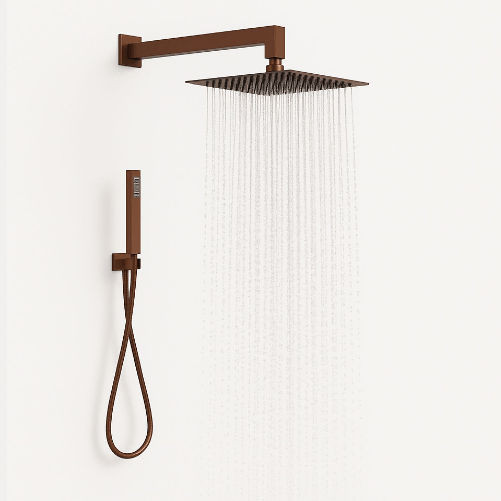 OGOMONDO  Set per doccia soffione quadro in acciaio inox 25x25 millimetri color oro rosa *** finitura