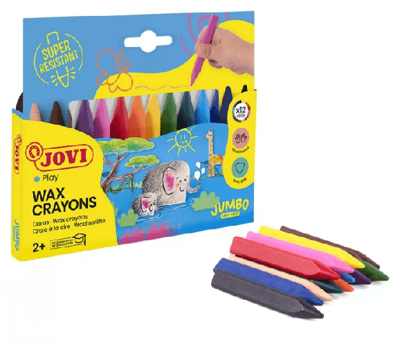 Jovi Triwax Confezione da 12 pastelli a cera triangolari - Senza macchie - Tratto fluido
