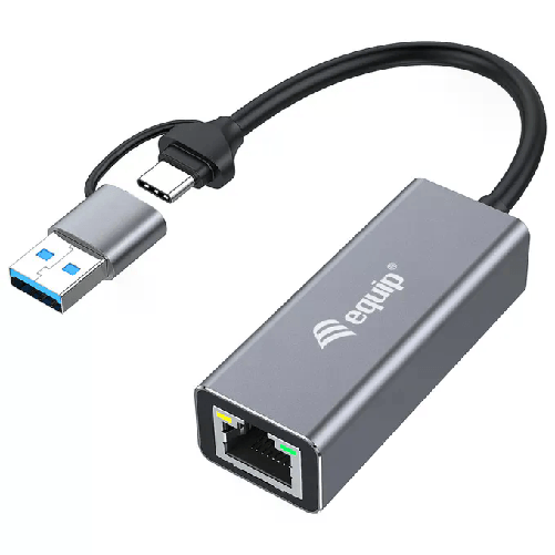 Equip Adattatore Rete USB-C 2.5 Gigabit Ethernet Grigio Alluminio 15cm LAN RJ-45