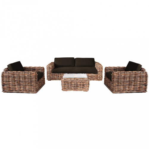 MILANI HOME ROSEUS - salotto da giardino completo di cuscini intreccio in rattan naturale