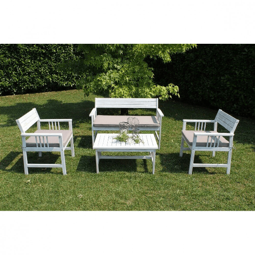 MILANI HOME CAESAR - salotto da giardino in legno massiccio di acacia 2 posti completo di cuscini