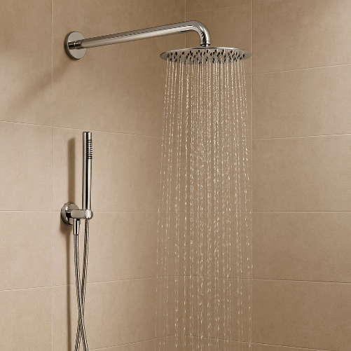 OGOMONDO  Set per doccia soffione tondo in acciaio inox 250 millimetri effetto spazzolato *** confezione 1
