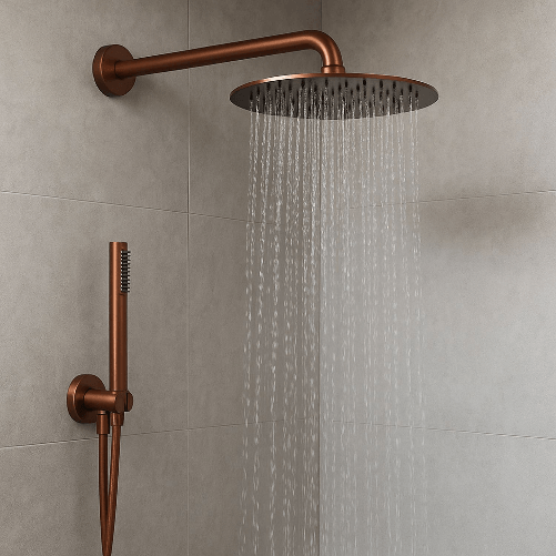 OGOMONDO  Set per doccia soffione tondo in acciaio inox 250 millimetri finitura oro rosa *** finitura
