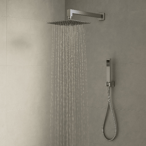 OGOMONDO  Set per doccia soffione quadro in acciaio inox 25x25 centimetri effetto spazzolato *** confezione 1