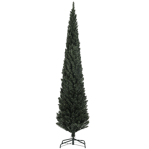 HOMCOM Albero di Natale Slim Alto 225 cm Salvaspazio con 538 Rami con Base in Acciaio per Interni, Verde