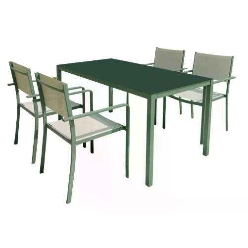 ZIK Set Tavolo e Sedie da Pranzo per Giardino, Poltrone Impilabili con Braccioli