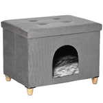 PawHut Casetta per Gatti Pouf Poggiapiedi Imbottito con Cuscino Rimovibile e Lavabile, Grigio