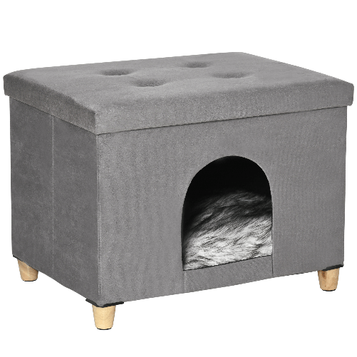 PawHut Casetta per Gatti Pouf Poggiapiedi Imbottito con Cuscino Rimovibile e Lavabile, Grigio