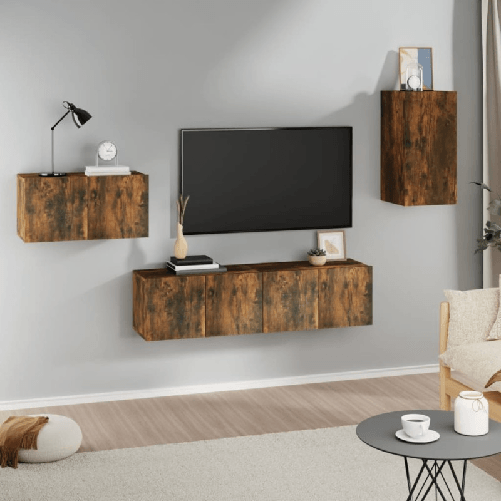 VidaXL Set di Mobili Porta TV 4 pz Rovere Fumo in Legno Multistrato