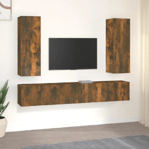 VidaXL Set di Mobili Porta TV 5 pz Rovere Fumo in Legno Multistrato