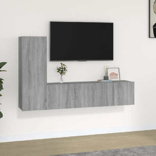 VidaXL Set Mobili Porta TV 3 pz Grigio Sonoma in Legno Multistrato