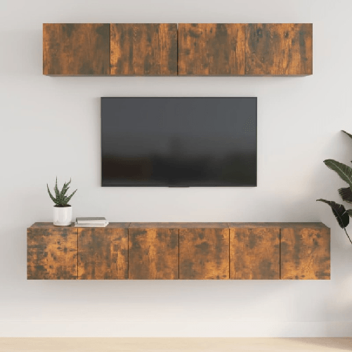 VidaXL Set di Mobili Porta TV 5 pz Rovere Fumo in Legno Multistrato
