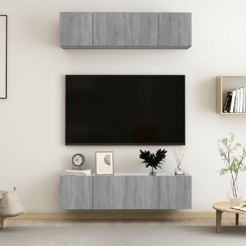 VidaXL Mobili TV Parete 4pz Grigio Sonoma 60x30x30cm Legno Multistrato