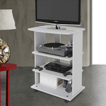 Pidema:Mobile porta Pc e stampante in legno bianco. Carrello mobiletto porta tv con ruote e mensole per camera da letto, dimensioni 81x60x45 cm.