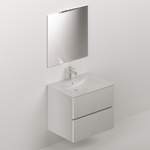 Pidema:Mobile bagno moderno sospeso colore bianco. Mobili in legno rialzato completo di specchio, illuminazione LED e lavabo in ceramica.