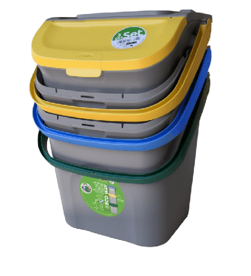 Stefanplast Eco Way, set 3 pattumiere raccolta differenziata 28 Lt con doppia apertura