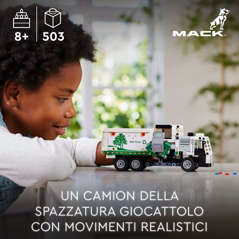 LEGO-Technic-42167-Camion-della-Spazzatura-Mack-LR-Electric-Veicolo-Giocattolo-Raccolta-Rifiuti-Gioco-per-Bambini-8--Anni