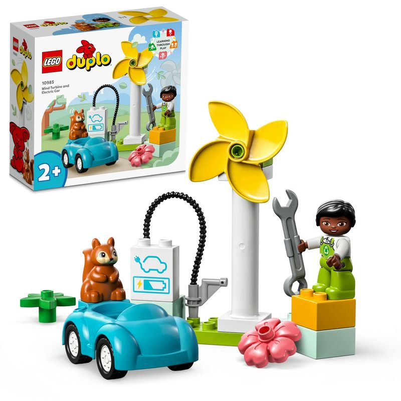 LEGO-DUPLO-Town-10985-Turbina-Eolica-e-Auto-Elettrica-Macchina-Giocattolo-Giochi-Educativi-per-Bambini-Set-Vita-Sostenibile