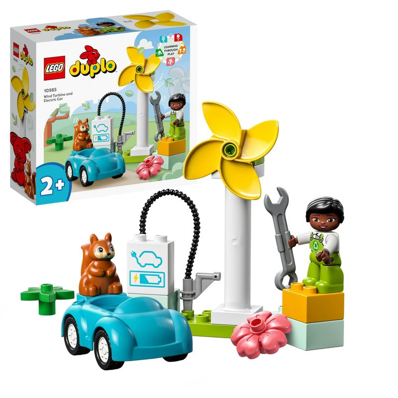 LEGO-DUPLO-Town-10985-Turbina-Eolica-e-Auto-Elettrica-Macchina-Giocattolo-Giochi-Educativi-per-Bambini-Set-Vita-Sostenibile