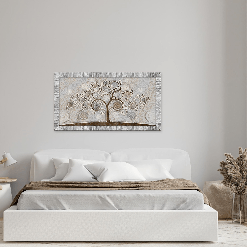 Lupia---Quadro-Moderno-Camera-da-letto-soggiorno-con-cornice-GIOVY-Bianca-Argento-TREE-MIX-60x110-cm-con-Glitter-tema-Albero-della-Vita
