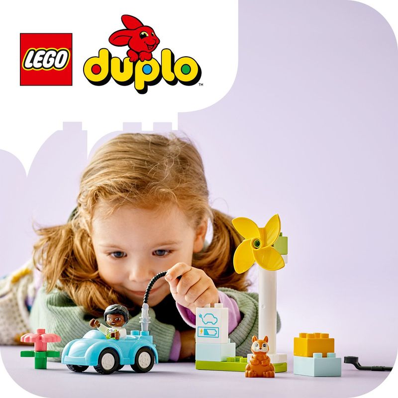 LEGO-DUPLO-Town-10985-Turbina-Eolica-e-Auto-Elettrica-Macchina-Giocattolo-Giochi-Educativi-per-Bambini-Set-Vita-Sostenibile