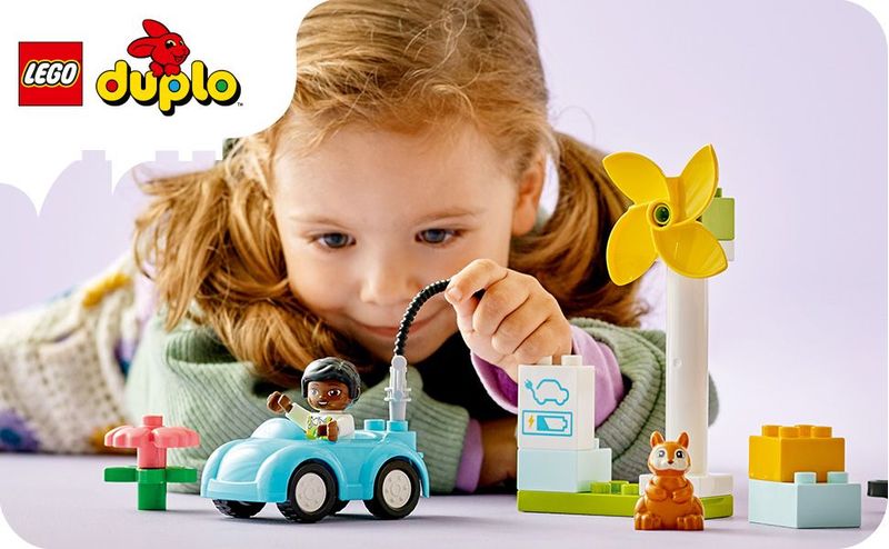 LEGO-DUPLO-Town-10985-Turbina-Eolica-e-Auto-Elettrica-Macchina-Giocattolo-Giochi-Educativi-per-Bambini-Set-Vita-Sostenibile