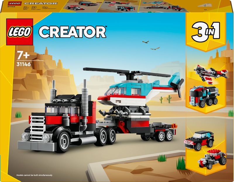 LEGO-Creator-31146-3in1-Autocarro-con-Elicottero-Giochi-per-Bambini-7--Anni-Ricostruibile-in-Aereo-e-Cisterna-o-Auto-e-SUV