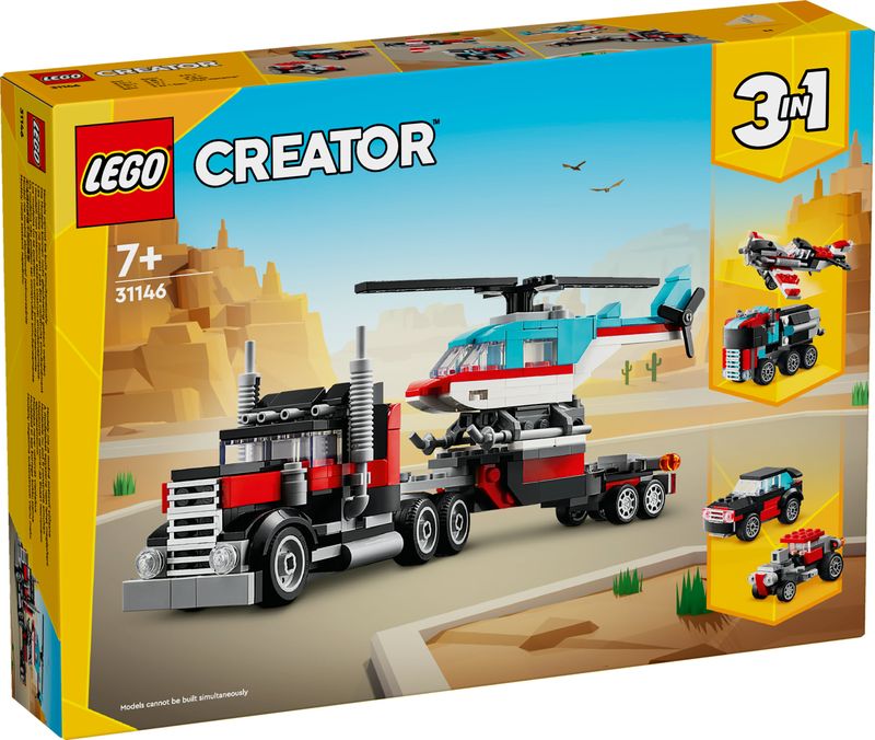 LEGO-Creator-31146-3in1-Autocarro-con-Elicottero-Giochi-per-Bambini-7--Anni-Ricostruibile-in-Aereo-e-Cisterna-o-Auto-e-SUV