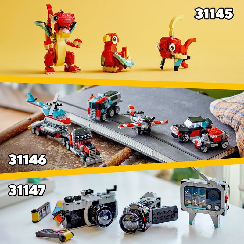 LEGO-Creator-31146-3in1-Autocarro-con-Elicottero-Giochi-per-Bambini-7--Anni-Ricostruibile-in-Aereo-e-Cisterna-o-Auto-e-SUV